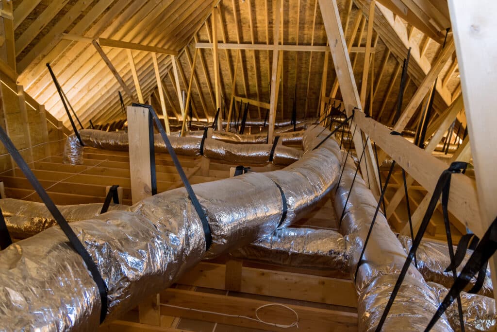 New ductwork in a residential attic