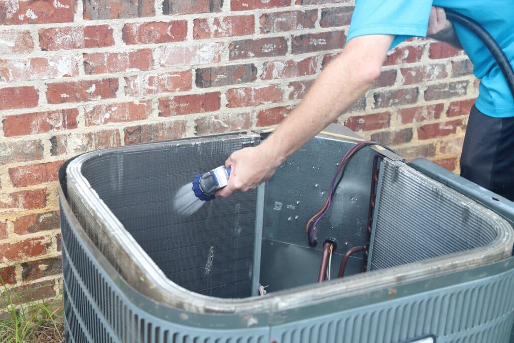 Cleaning outdoor condenser unit in the spring